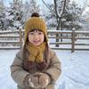 Ear Cap Children Scarf Hat Set Fur Ball Warm Knitted Cap All-match Wool Beanie Hat  Outdoor
