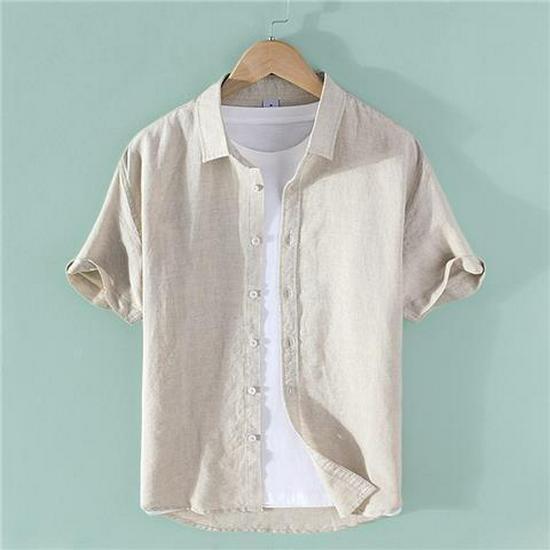 Men's Breathable Linen Shirt - Short Sleeve Casual Summer Top & Long Sleeve White Cotton Option