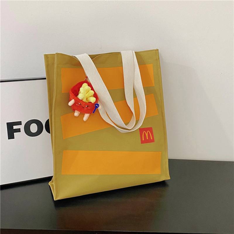 Rucsac din Pânză de Bumbac cu Imprimeu cu Litere Mcdonalds Pentru Studenți, cu Durabilitate și Buzunar Interior