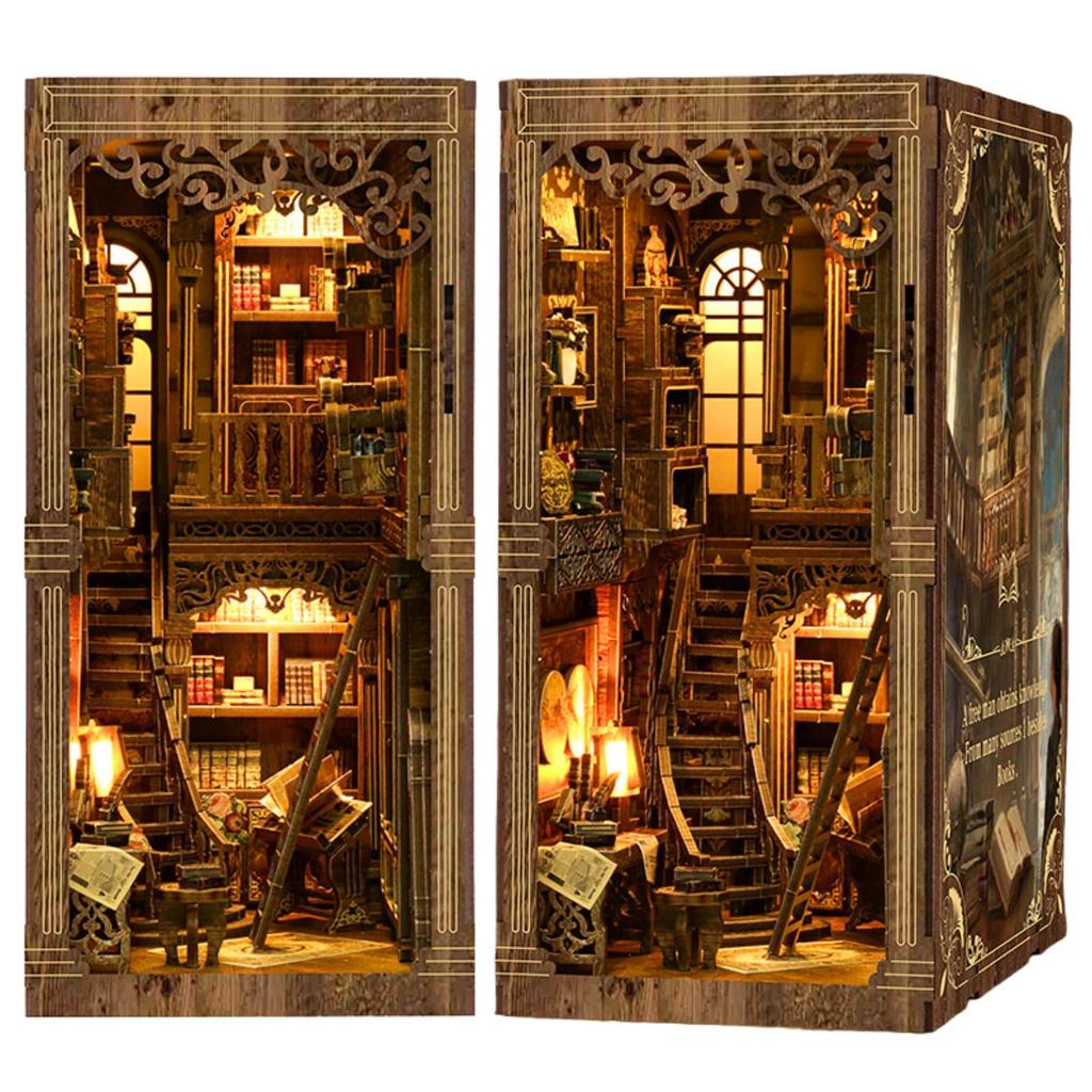 MARUHADO Book Nook Dollhouse Miniature with LED 3D Wooden DIY Street Corner Used Bookstore Kit, Light, Puzzle, Bookshelf, Handmade,