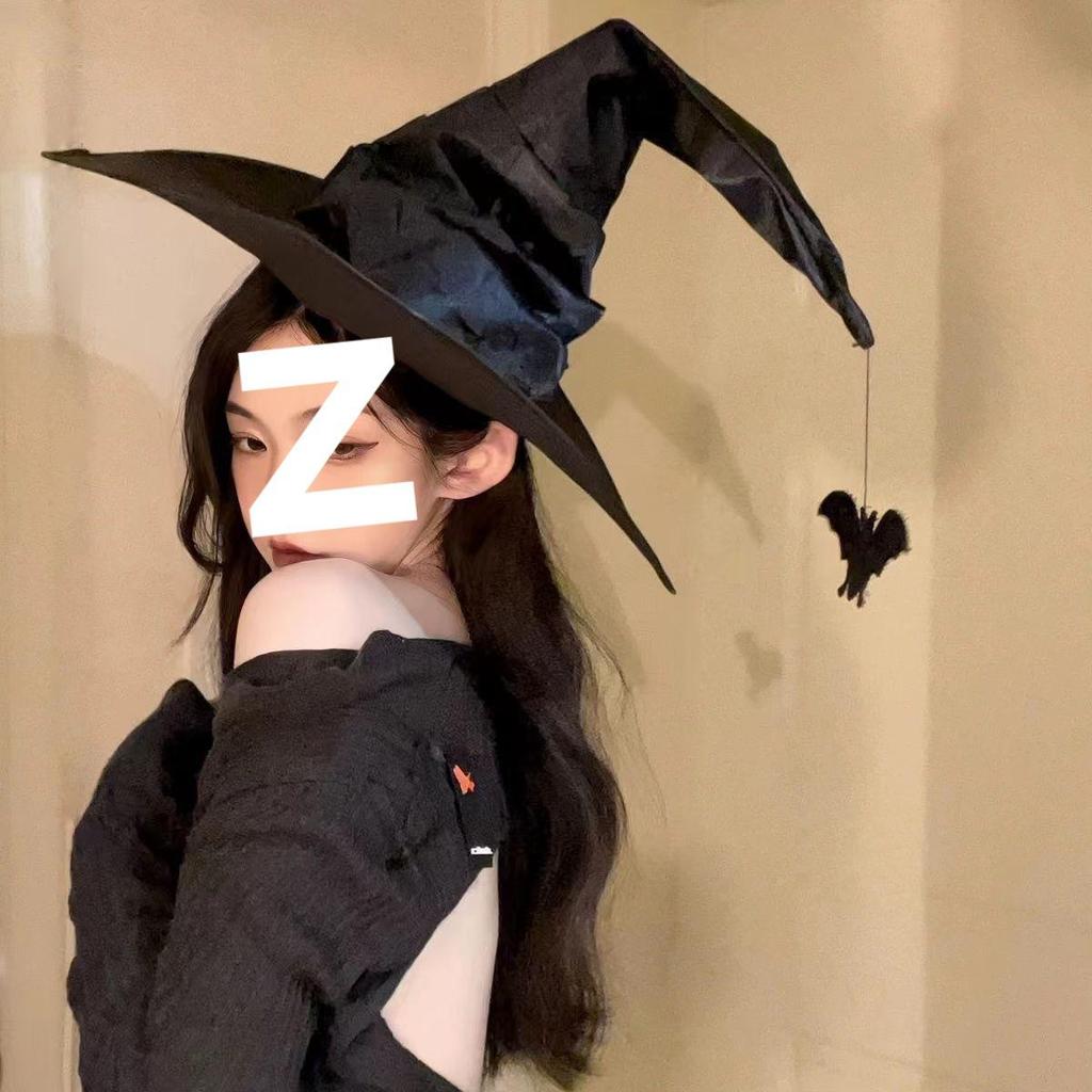 Dark COS Witch Hat Halloween Costume Prop with Wide Brim