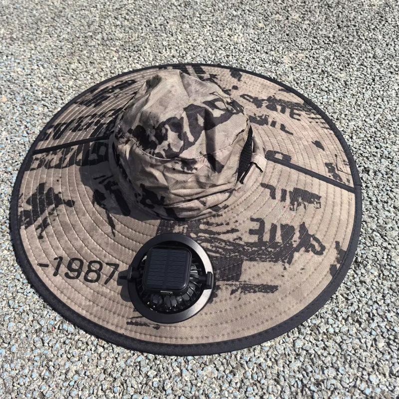 Solar Powered Fan Hat Men's Summer Outdoor Mountain Climbing Fishing UV Protection Super Wide Brim Sunscreen Fisherman Cap