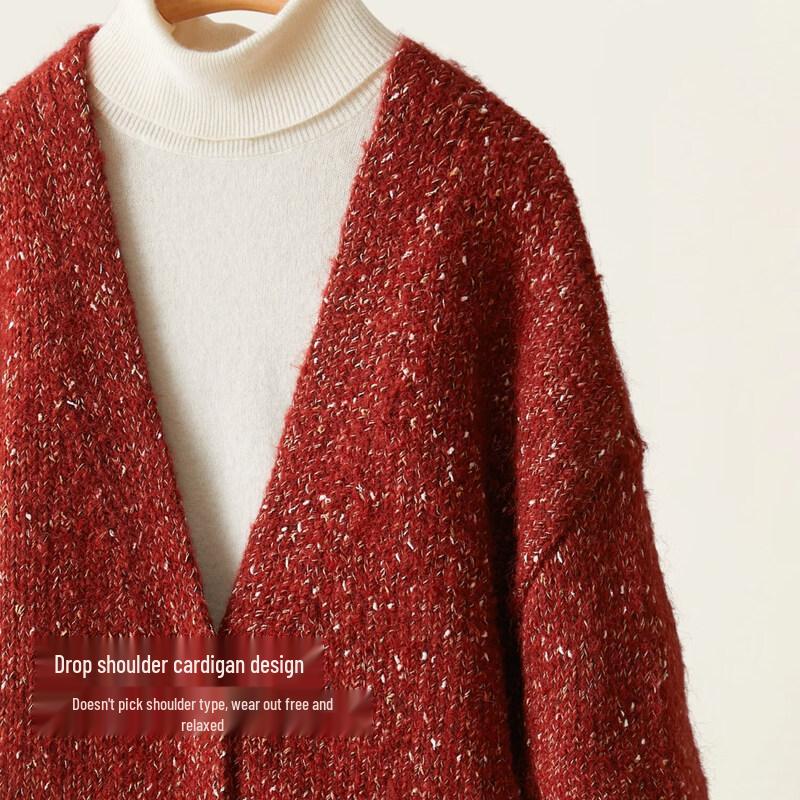 Cardigan Tricotat cu Fermoar și Rever Contrastant pentru Femei IHIMI