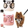 Conjunto de Arnês e Guia para Cão em Veludo de Cordeiro Design de Desenho Animado Corda para Passeio de Cão Filhote Médio