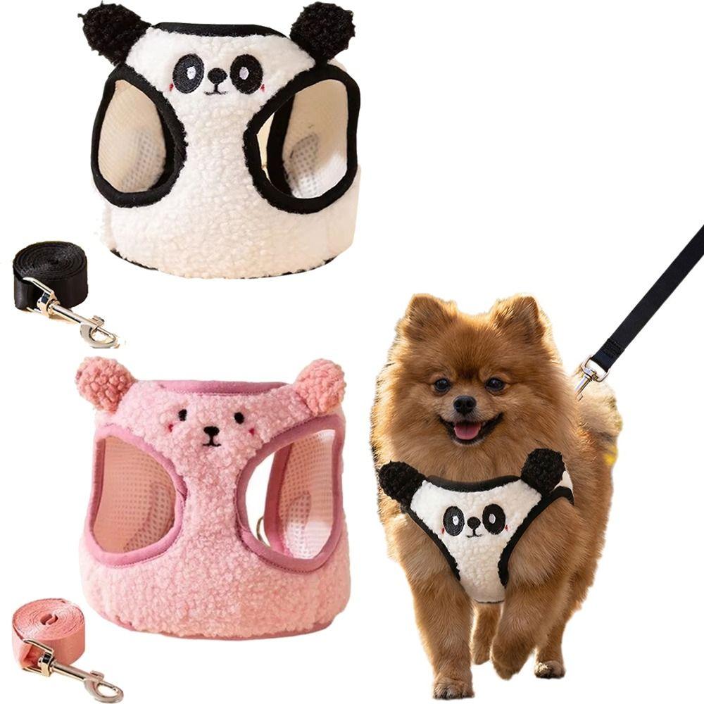 Lamb Velvet Pet Harness Leash Adjustable Vest Dog Walking Rope Pet Chest Strap Set  French Bulldog