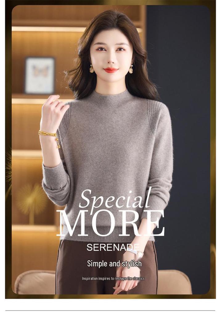 Women's Premium Wool Half-high Collar Winter Sweater - Warm Base Layer for Middle-aged & Elderly