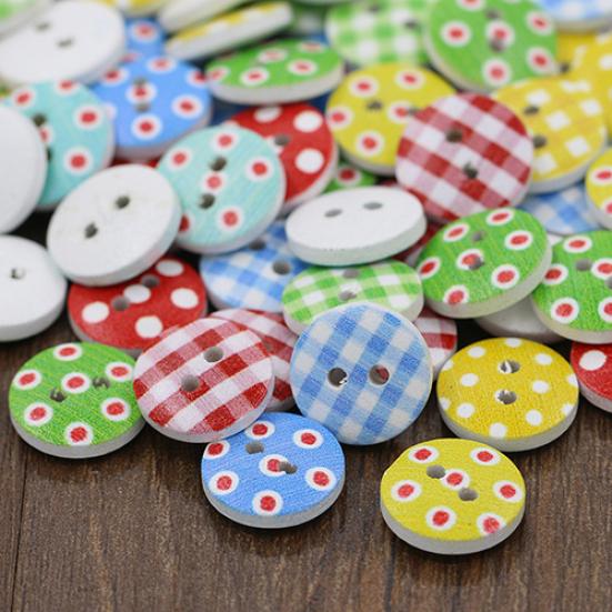100Pcs Checker Dots Mixed Round Shape Buttons DIY Craft for Scrapbooking