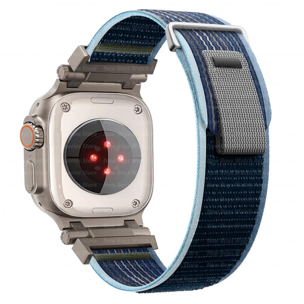 Nylon Strap For Apple Watch Ultra 2/1 49mm 46mm 45mm 44mm Metal Connector Bracelet For iWatch Series 10 9 8 7 6 5 4 se Men Band