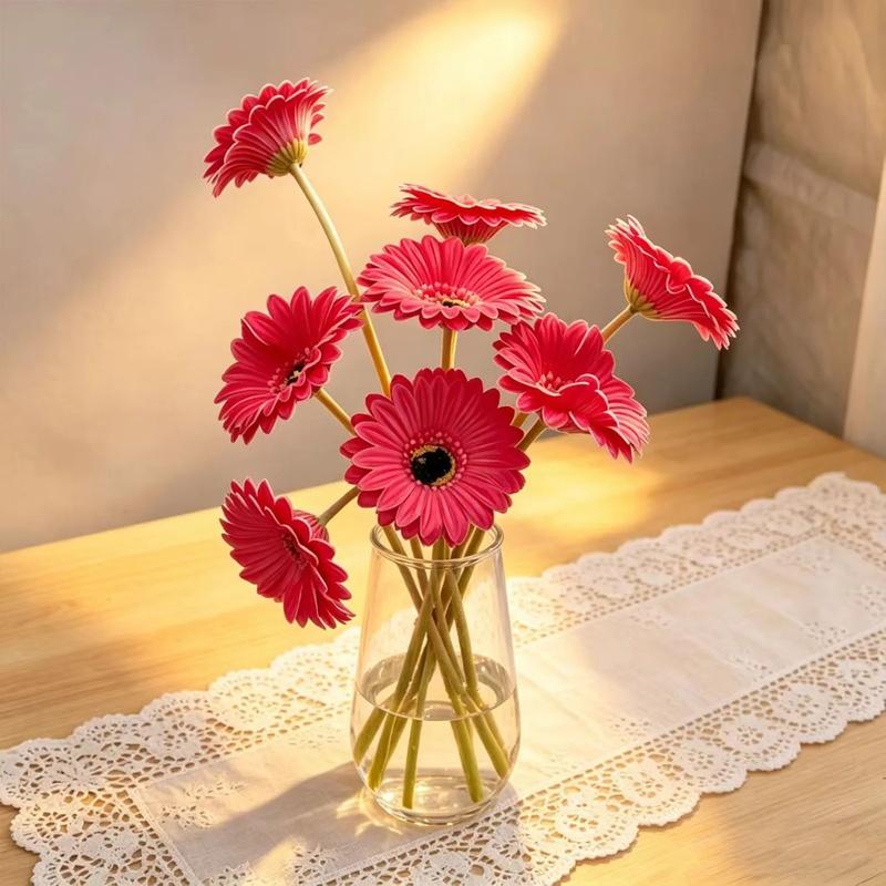10pcs PU Gerbera Daisies Artificial Flowers Fake Sunflower Stems for Floral Arrangement
