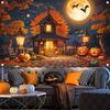 Halloween decoration banner, polyester, with a spooky pumpkin lantern background beneath a full moon