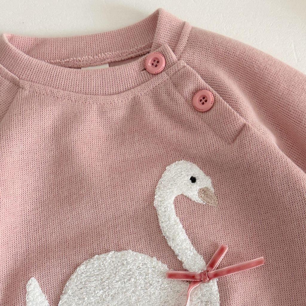 Swan Pattern Thick Knit Sweater & Pants Set for Babies & Children - Warm Two-Piece for Autumn/Winter