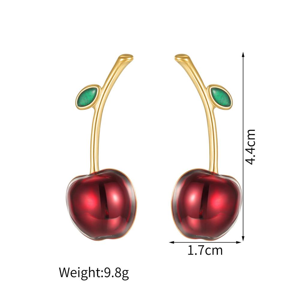 Exquisite Inlaid Diamond Fruit Series Stud Earrings: Apple & Cherry - Luxurious Christmas Style