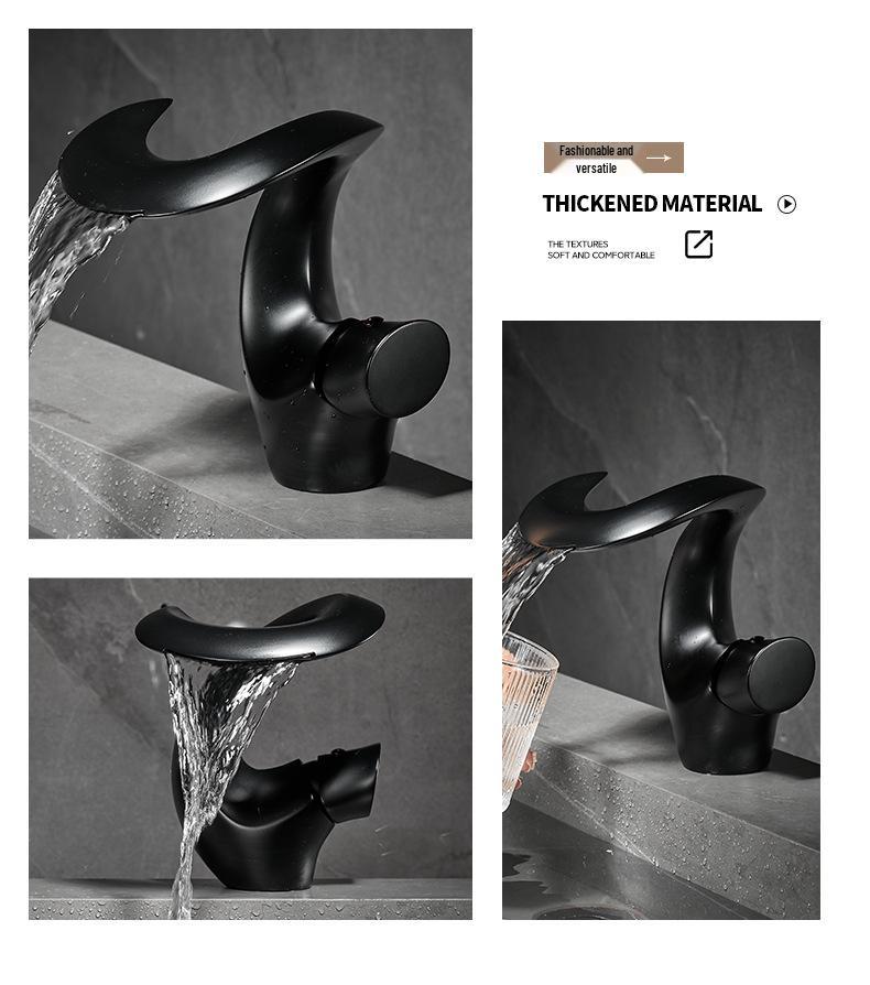 Brass Waterfall Style Single Hole Basin Faucet with Hot & Cold Option for Bathroom Countertop