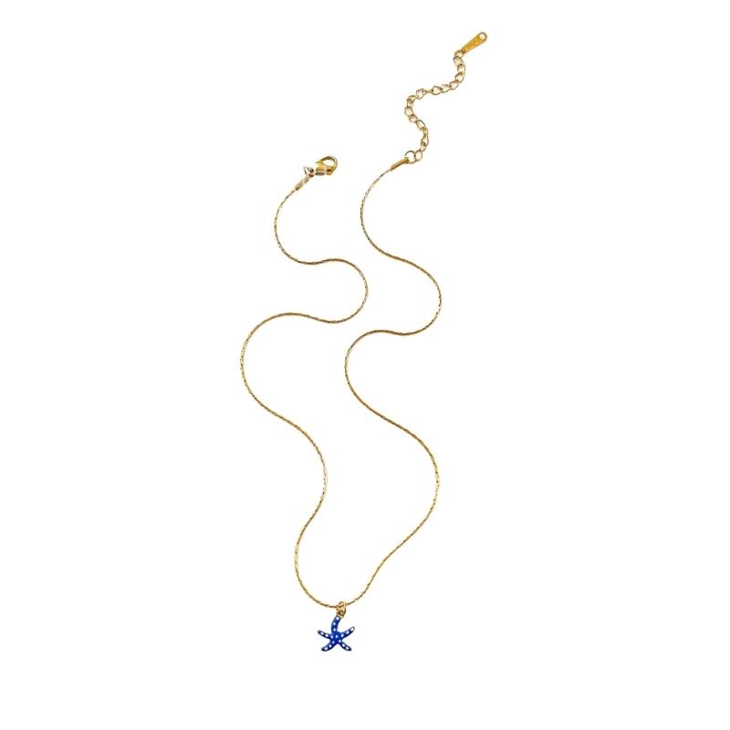 Adjustable Starfish Pendant Necklace Stainless Steel Neckchain Neck Jewelry for Women Girl Summer Ocean Inspired Gift