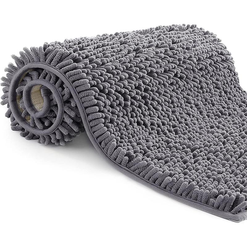 

Bathroom Rugs Absorbent Machine Washable Non Slip Chenille Bath Mats Quick Dry Bathmat for Bath Shower Bedroom Door Mat 40x60cm темно-серого