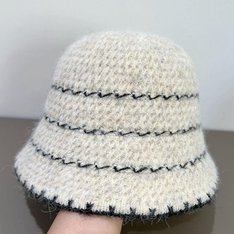 Autumn and Winter Knitted Bucket Hat Retro Striped Knitted Hat Women's Bucket Hat Basin Hat