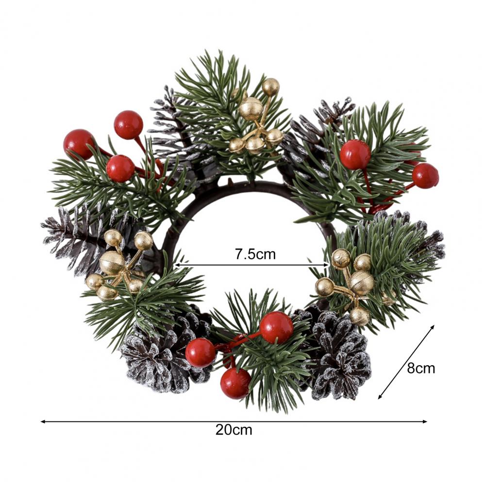 Christmas Candle Ring Artificial Pine Needle Pinecone Berries Garland Rustic Festive Candle Wreath for Home Table Decor