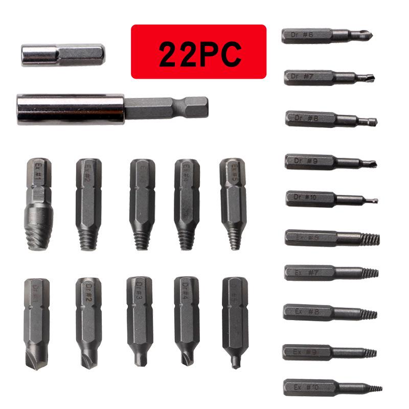 Double-Head 22pc Reverse Tooth Broken Screw and Wire Extractor Tool
