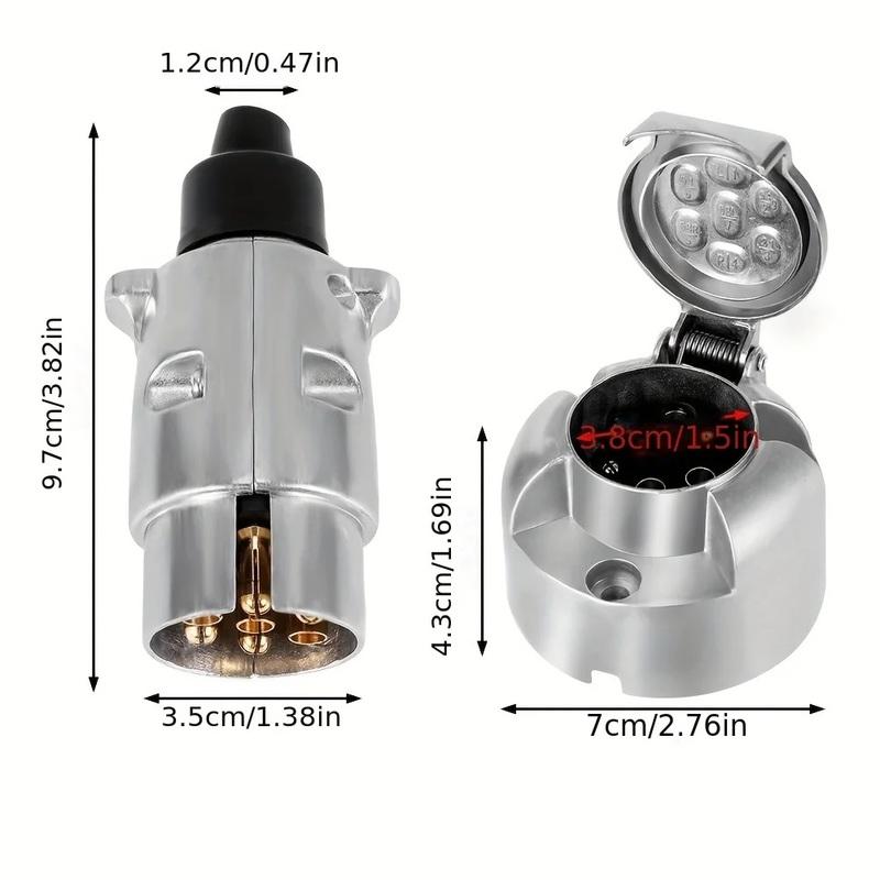 7 Pin Towbar Trailer Socket Metal Aluminium Alloy Towing 12V Round Adapter Car Lights Connectors for Boats Truck Caravan