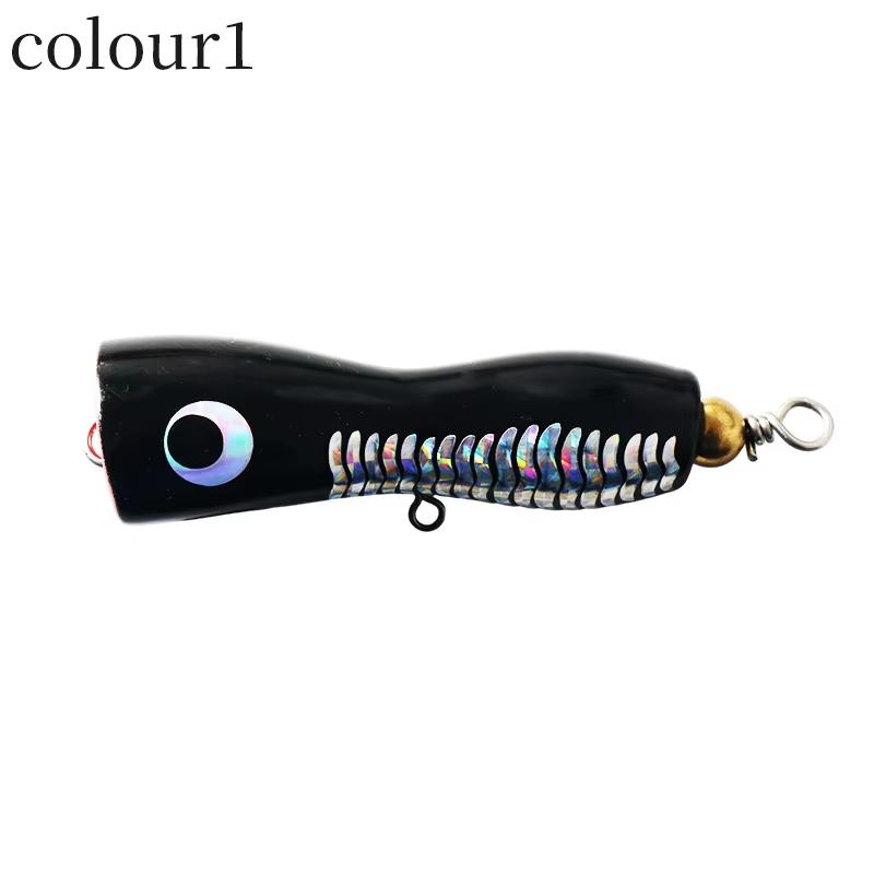 Wood & High Carbon Steel Floating Topwater Popper Lure with Hooks for Saltwater Tuna & Marlin