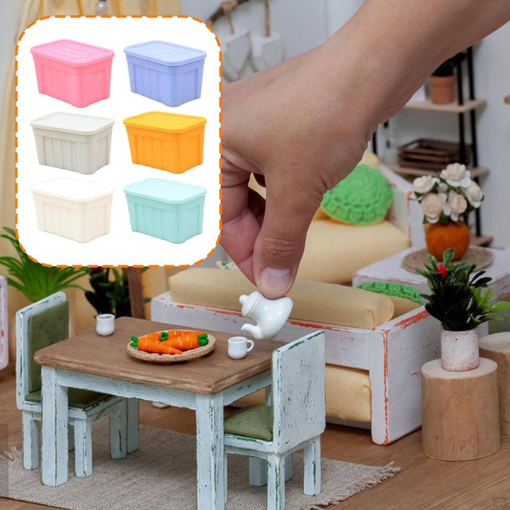 1/12 Miniature Storage Box with Lid Craft Diorama Scenery Ornament, Mini Organizer for DIY
