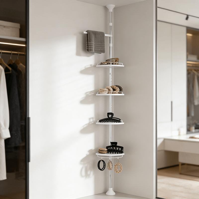 Γωνιακό Ράφι Αποθήκευσης Μπάνιου Επιτοίχιο - Ράφι 4 Επιπέδων Εξοικονόμησης Χώρου Κατάλληλο για Μικρά Μπάνια, Πλαστική Μονάδα Ραφιών