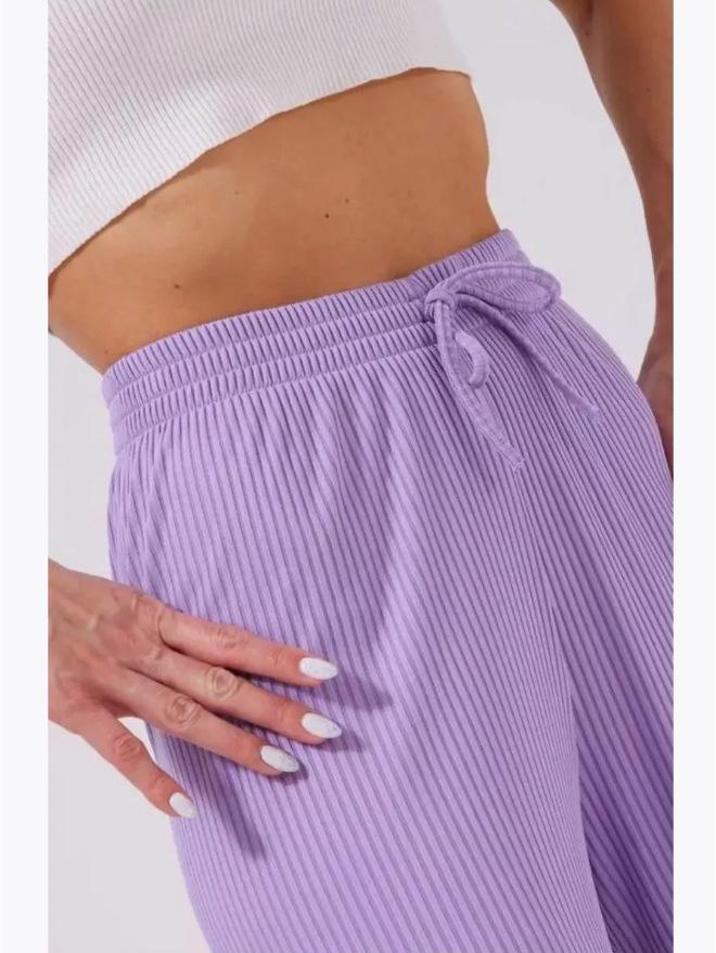 Women's Ribbed Elastic Waistband Casual Wide-Leg Jogging Pants