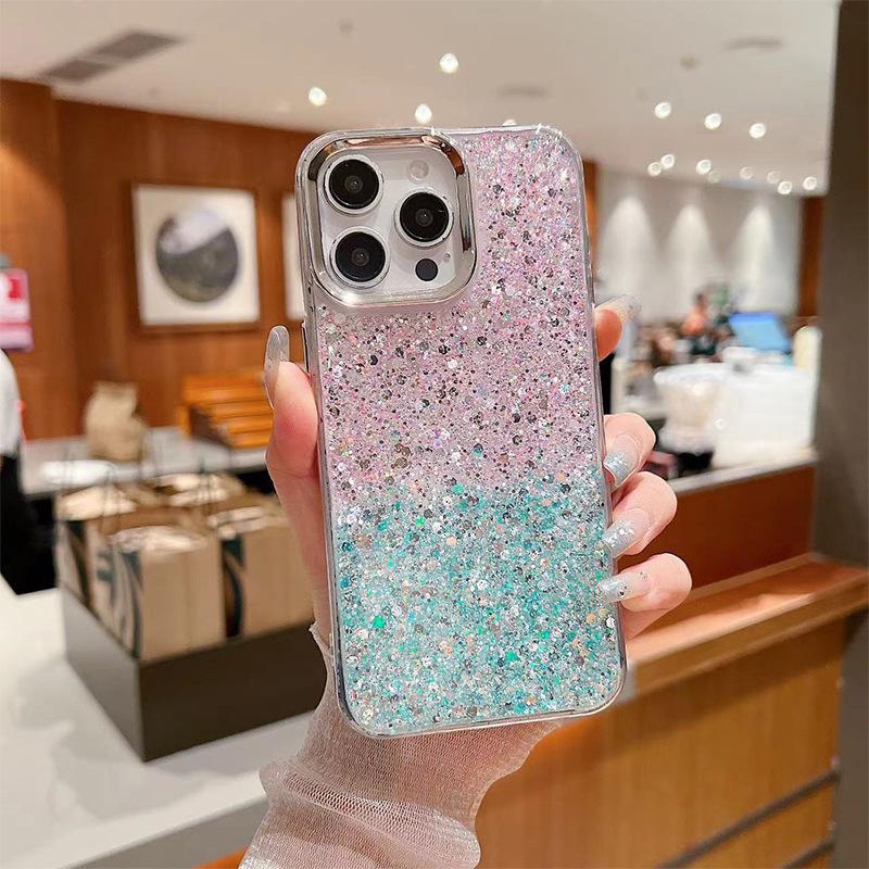 Husă de telefon mobil cu sclipici cu paiete și adeziv în două culori pentru Apple 16 Promax Model mic și proaspăt pentru femei pentru Husă de protecție Apple 17