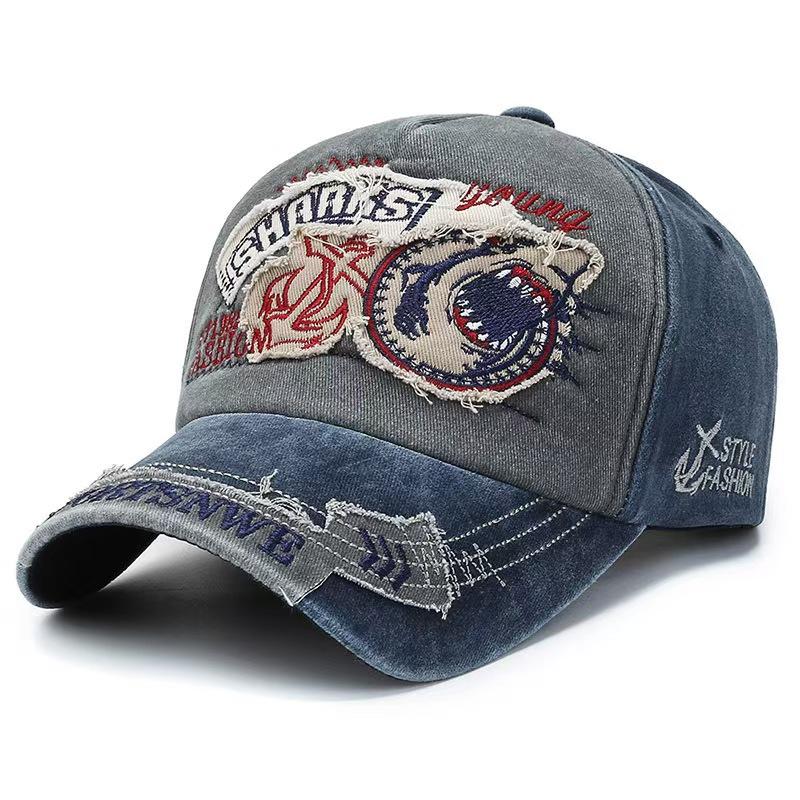 Baseball Cap Unisex Retro Washed Cotton Korean Style Trendy Embroidered Sun Protection Soft Top Duckbill Cap Couple