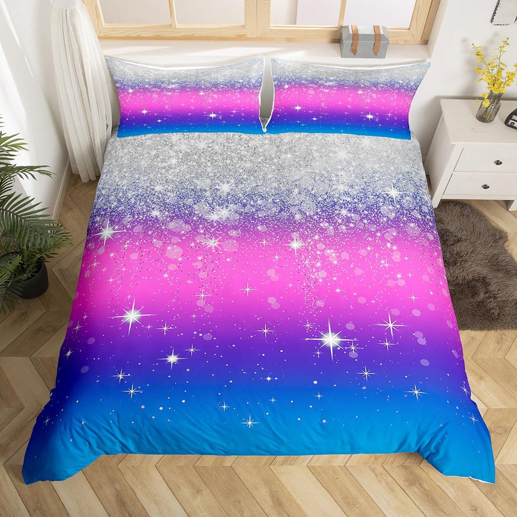 Homewish Glitter Sequin Print Duvet Cover Set For FemaleCartoon Dreamy Stars Print Bedding SetModern Fashion Bed Set