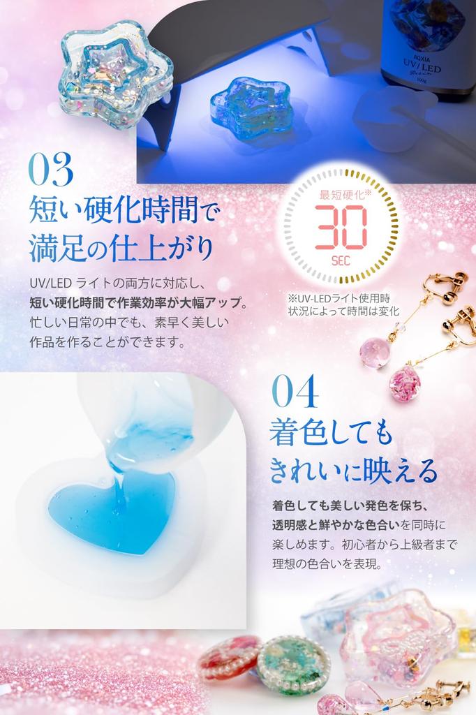 AQXIA by Professional Resin UV Resin Large 200g [Recommended Artists] Liquid, UV/LED Compatible, Set, Capacity,
