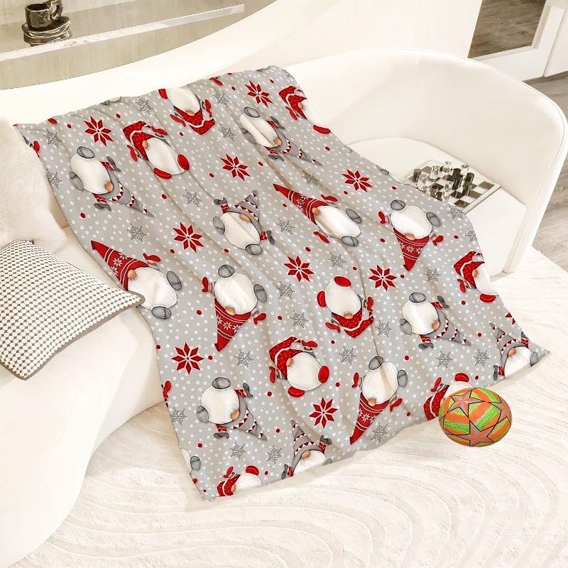 1pc Christmas Santa Claus Snowflake Print Flannel Fleece Throw Blanket Ultra-Soft Warm Cozy Reversible All-Season Multipurpose
