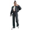 Spring  Ladies Suit Women's Solid Color Sweater Jacket Casual Straight Pants Suit