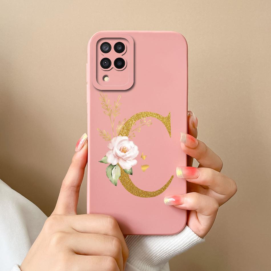 Elegant Case For Samsung M22 M32 4G 5G Rose Letter Phone Shell Lens Protective Cover For Galaxy M32 M22 Liquid Silicone Bumper