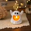 Ghost Shaped Candle Holder Halloween with LED Candle Cute Tea Light Safe Indoor Holder Spooky Tabletop Decoration for Home Decor Holiday
