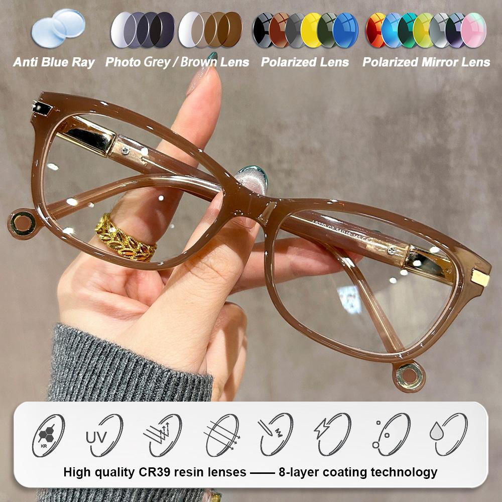 CLLOIO Retro Anti Blue Light Reading Progressive Prescription Glasses Women Simple Myopia Student Computer Protection Eyeglasses