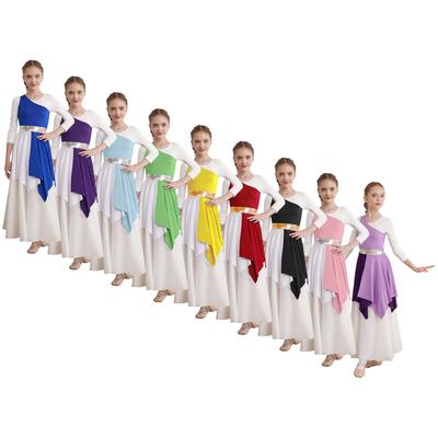 Crianças meninas louvor litúrgico vestido de dança cor bloco sem mangas assimétrico traje de dança contemporânea túnica