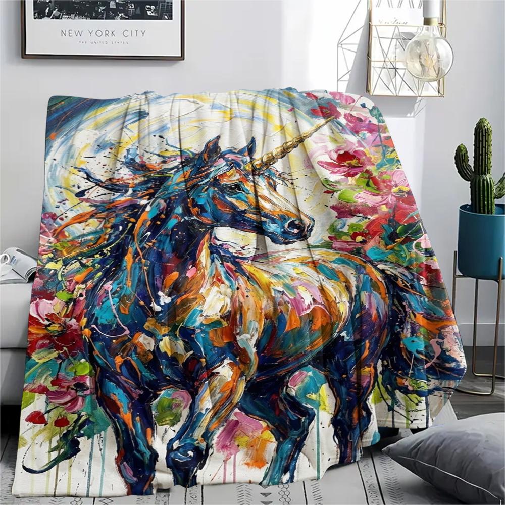 Unicorn Animal Print Flannel Blanket, High Quality Comfortable for All Seasons, Home Decor, Warmth and Comfort, Perfect for Christmas Gifts130