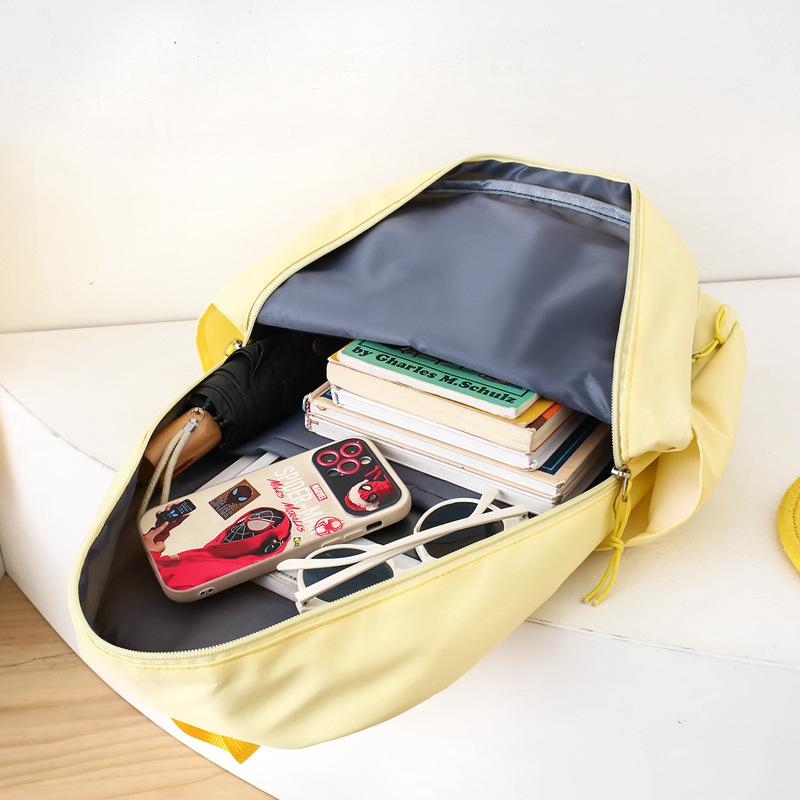 Simple and Versatile Solid Color Student Schoolbag for Women with Large Capacity Casual Backpack Four Piece Schoolbag