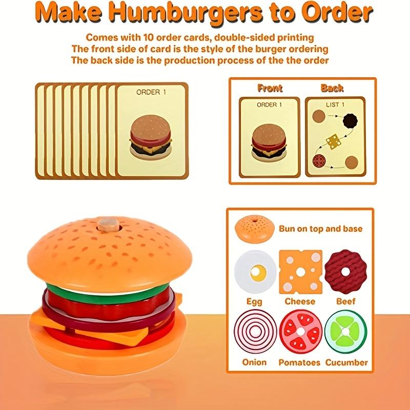 Fascinating wooden burger toy - Play set with order card sorting game, suitable for children over 3 years old, as Halloween, Christmas gifts