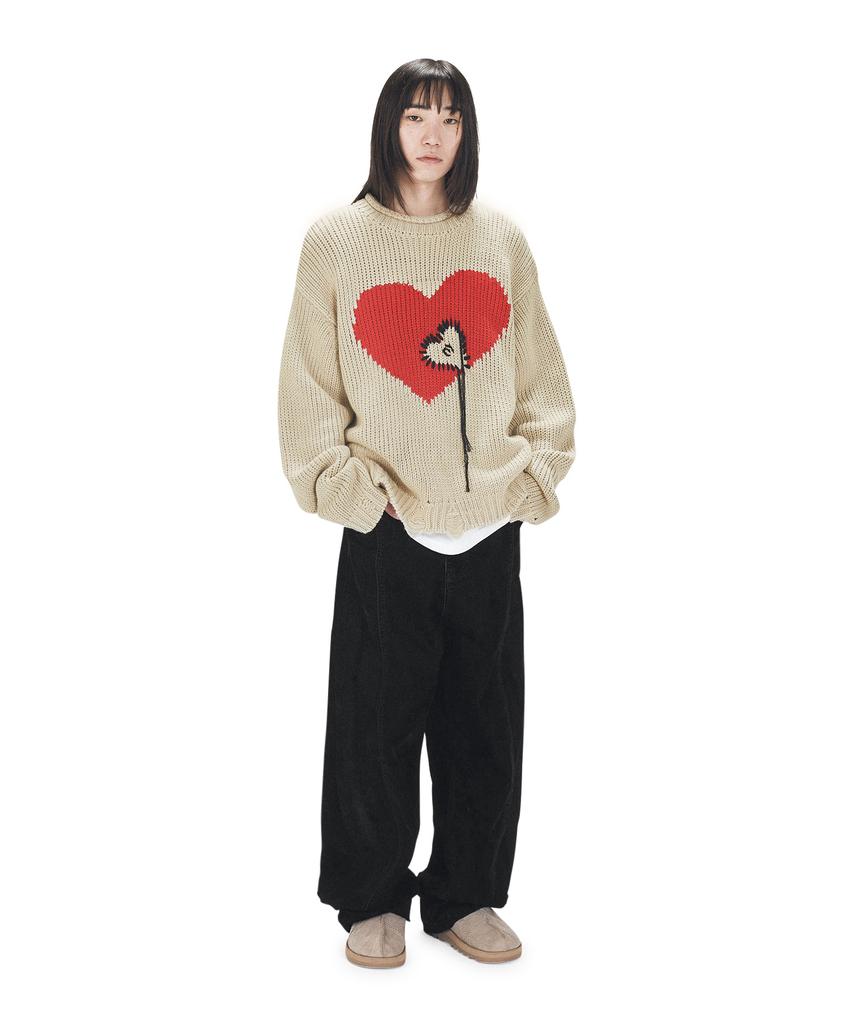 Opeunyadeu(Owai) Heart Stitch Destroyed Knit - Ivory