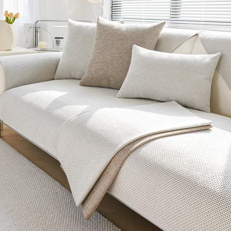 1PC Cotton Linen Sofa Cover Solid Color Non-slip Sofa Cushion Four Seasons Universal  L Shape Sofa Cover for Living Room home