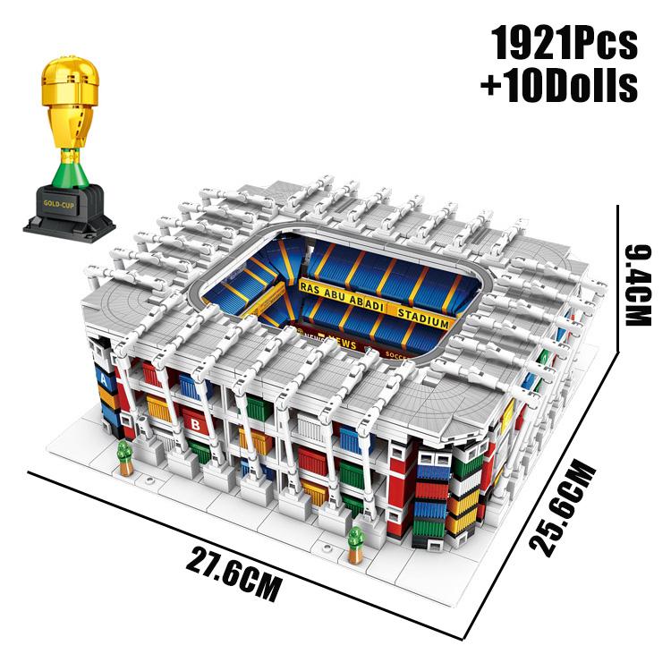 City Qatar Soccer Football Field Lusail Ras Abu Aboud Stadium Model Building Blocks Al Thumama Architecture MOC Bricks Toys Gift
