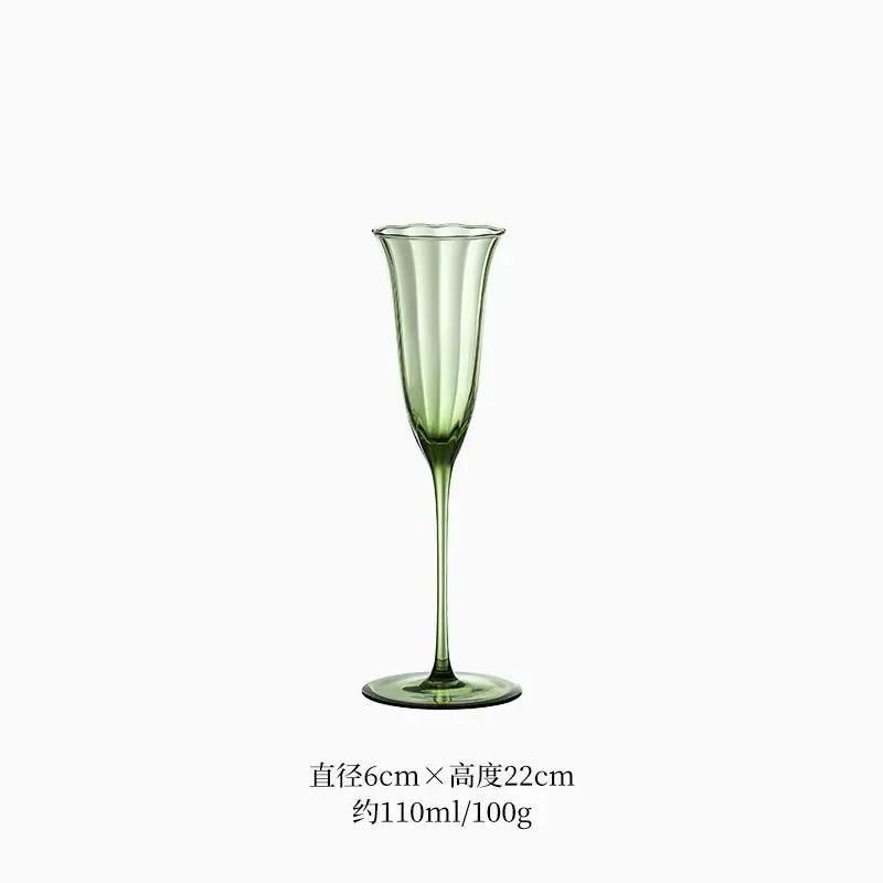 Light Luxury Retro Flower Home Wine Glasses Champagne Cup Set Crystal Goblet Glass Ribbed Pink Green Cocktail Glass Martini Cup