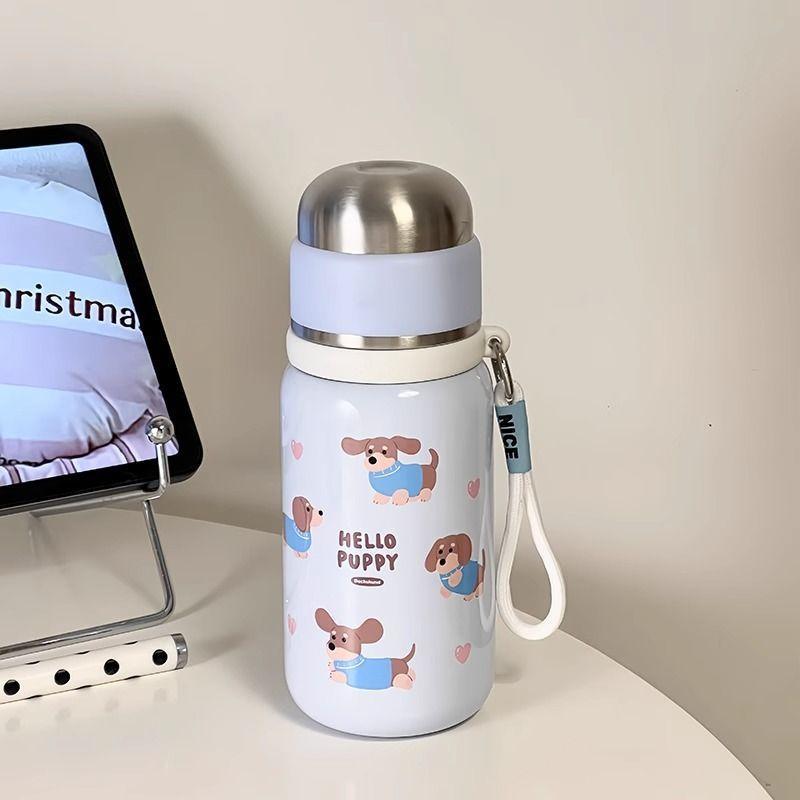 Cute Cartoon Puppy Thermos Stainless Steel Bottle With Tea Separation Vacuum Insulation Water Cup Portable Direct Drinking Cups 500ml синий