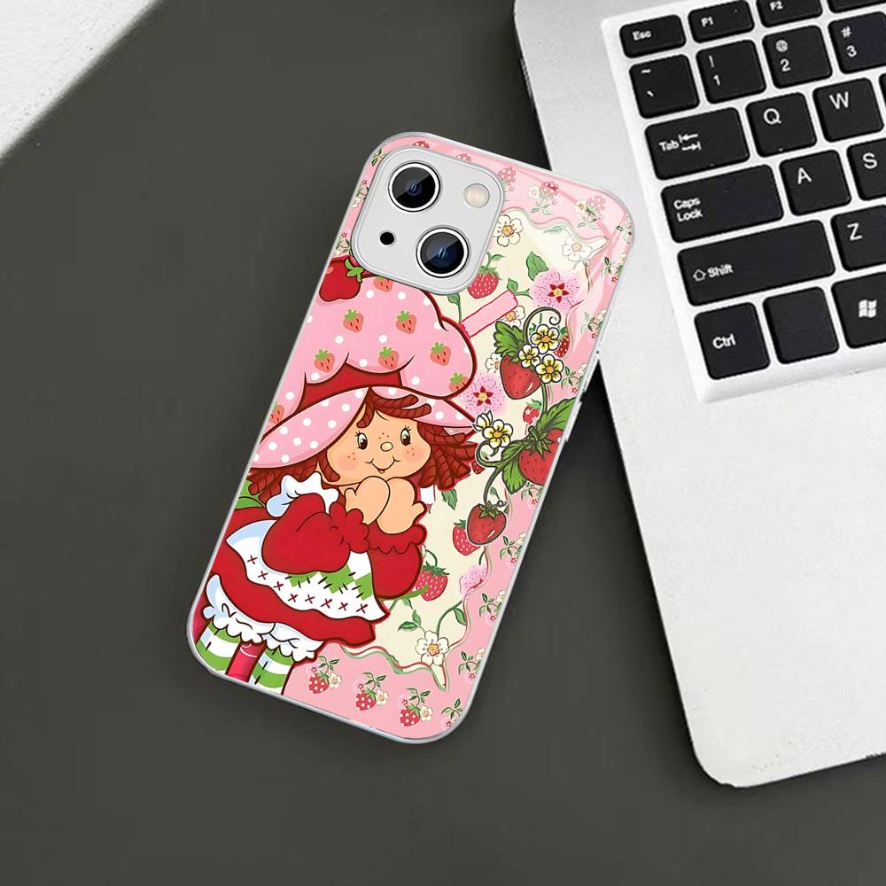 S-Strawberry-shortcake Girl Tempered Glass For Iphone 14 13 12 11 Pro Mini XS MAX 14Plus X XS XR Cover