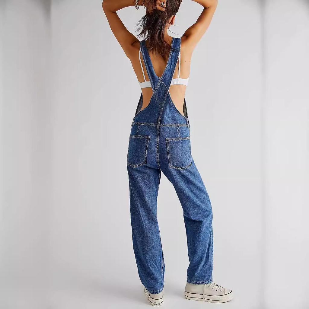 Casual Washed Loose Denim Overalls for Women