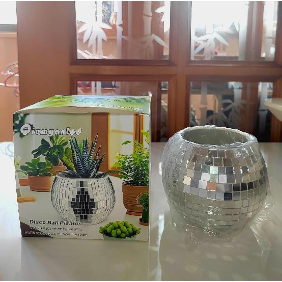 Disco Ball Planter,Disco Ball Vase,Disco Ball Flower Pot,Disco Ball Bowl,Disco Plant Holder,Silver Mirror Glass Disco Ball Decor Vase for Table