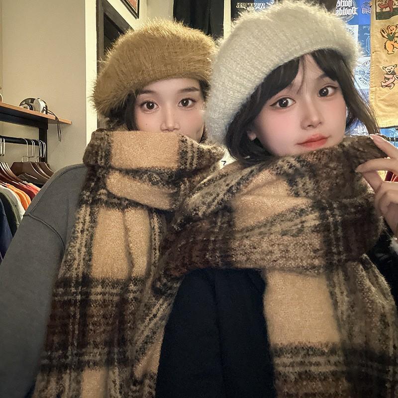 Korean New Autumn and Winter Versatile Scarf Big Shawl Japanese Fringed Milk Blue Jk Plaid Scarf