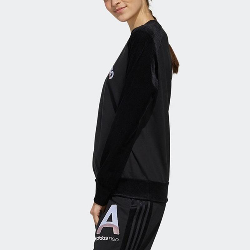 adidas Neo Logo Print Color Block Raglan Sleeve Round Neck Casual Vintage Sweatshirt Women Sweatshirt Black EI4274